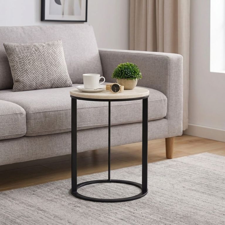mesa lithos redonda 35 marmol travertino–maxalto